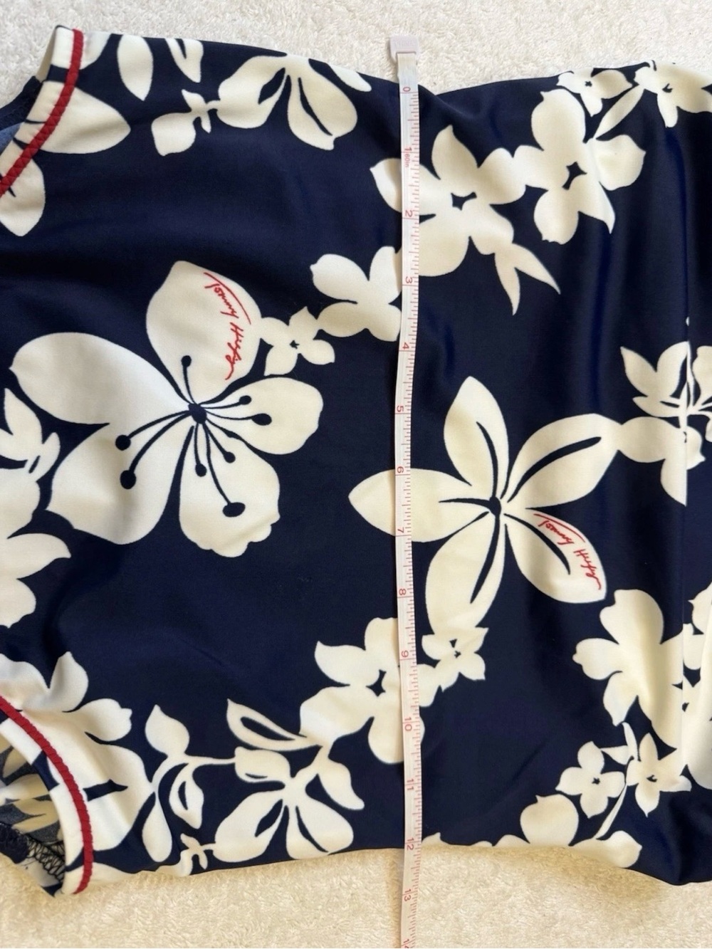 Vintage 90s Tommy Hilfiger Hibiscus 1 Piece Swimsuit Sz 12 Navy Floral High Cut - Picture 4 of 9